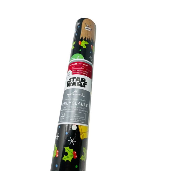 Hallmark Wrapping Paper Christmas Star Wars Faces Black 70 sq ft Jumbo Roll - Picture 2 of 4
